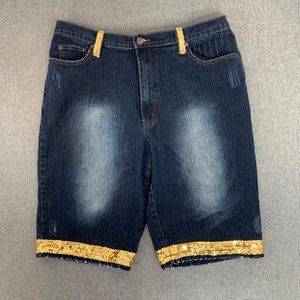Neeso Premium Jean Shorts‎ Size 18 Beautiful Gold Sequin Detail High Rise Cotton